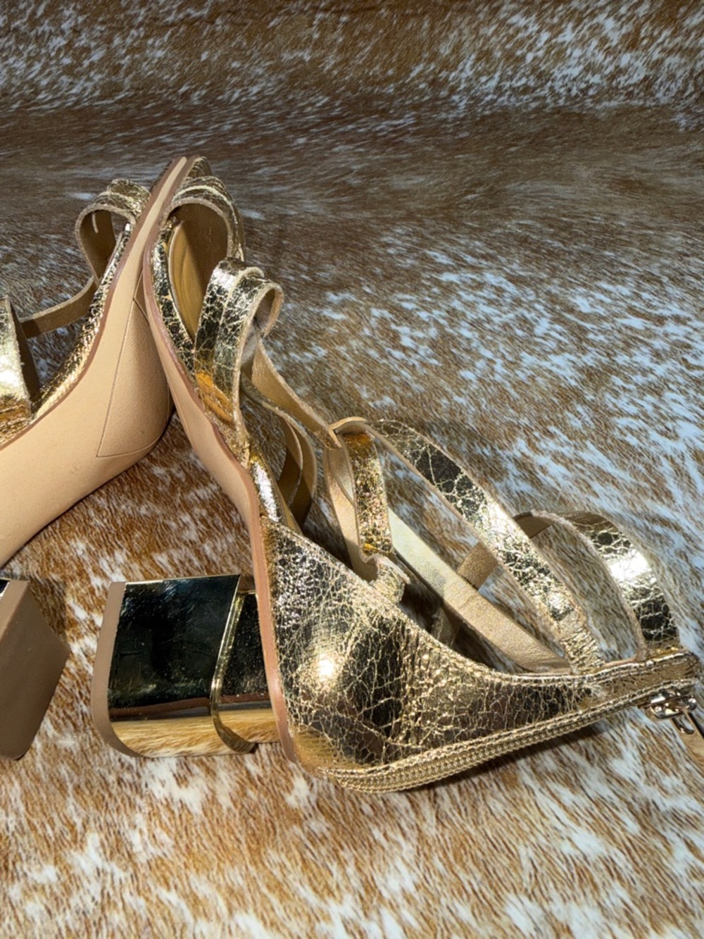 Franco Sarto Gold Sandals KORIE EUC women sz 7M / EU 37 Block Heel Strappy - Picture 11 of 11